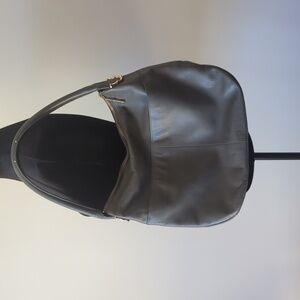 Gray Soft Leather Hobo Bag with Red Lining